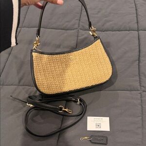 Coach Terry Raffia Tan and Black Women's Bag